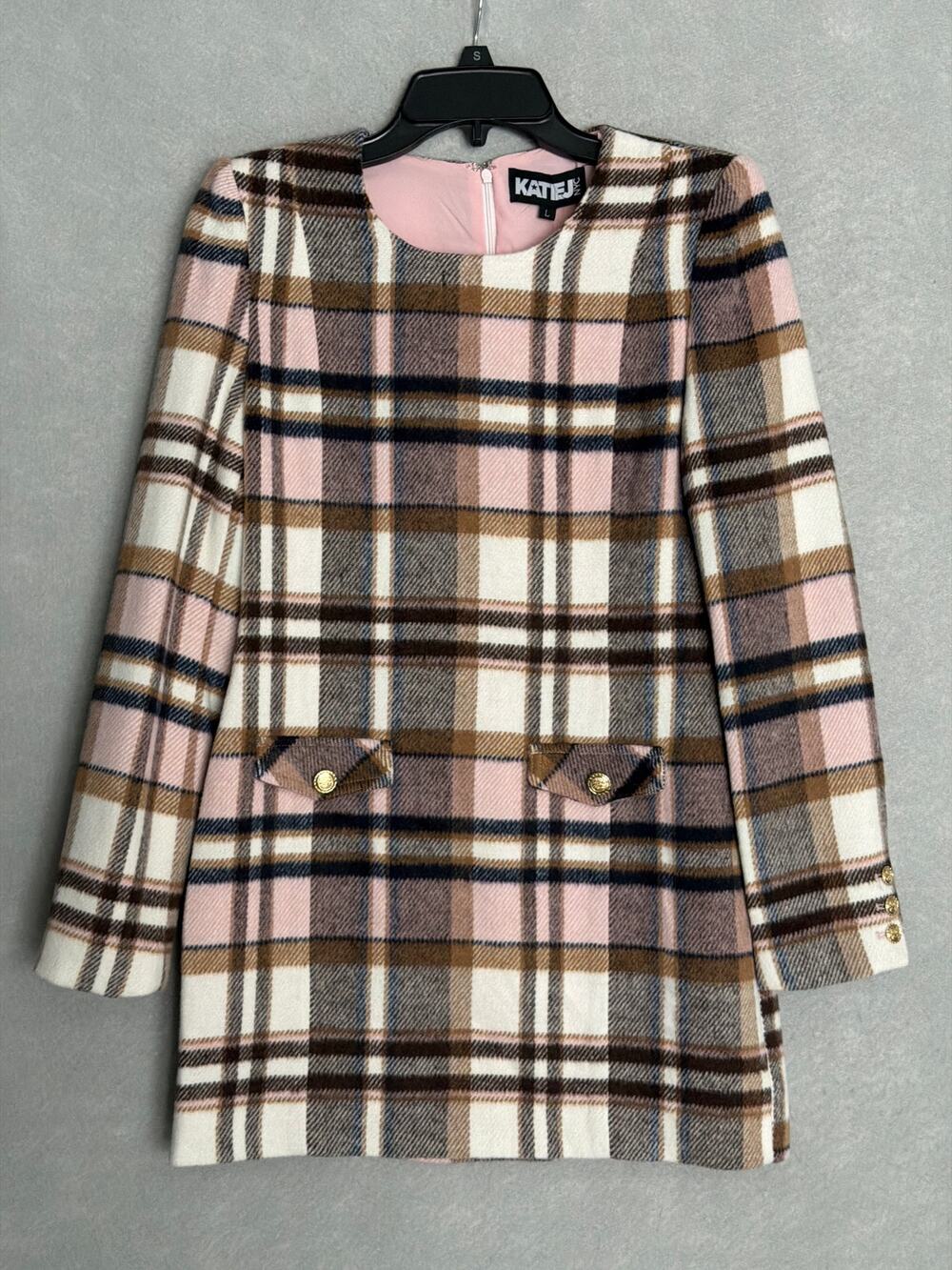 KatieJNYC Margaret Long Sleeve Dress Pink Plaid Junior Girls Large NEW